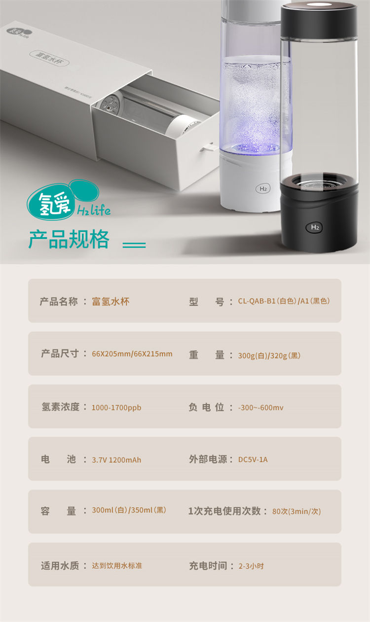 氫愛富氫水杯QA-QAB-B1（白）/A1（黑）產品介紹